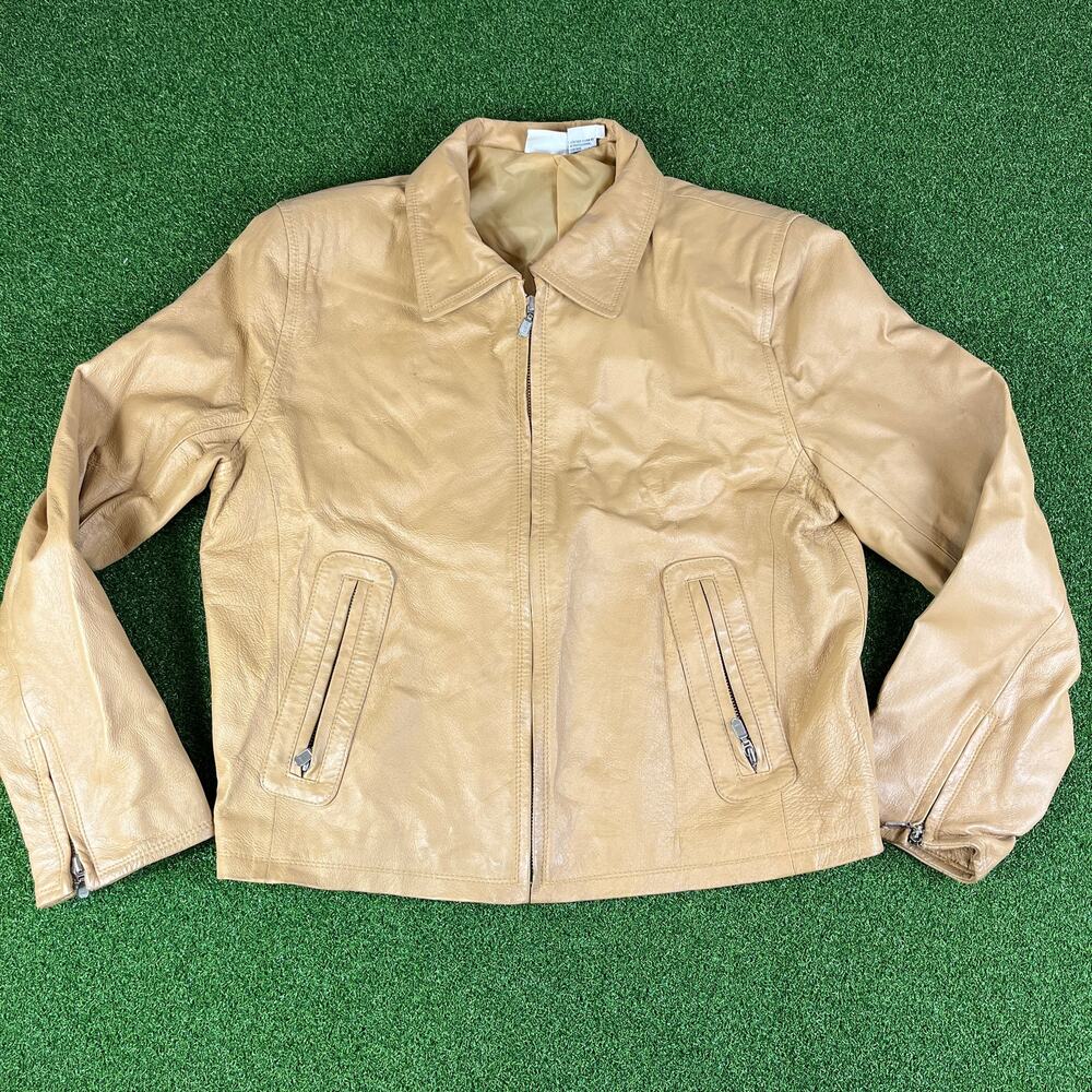 Women’s Newport News Tan Leather Zip Jacket Size 10 Soft Genuine Leather
